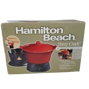 Hamilton Beach Party Crock 3 Piece Cookset Red Stoneware 1.5 Qt 33416